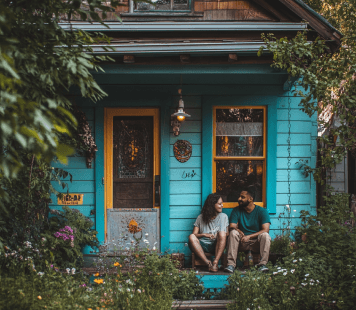 Cozy house with people sitting